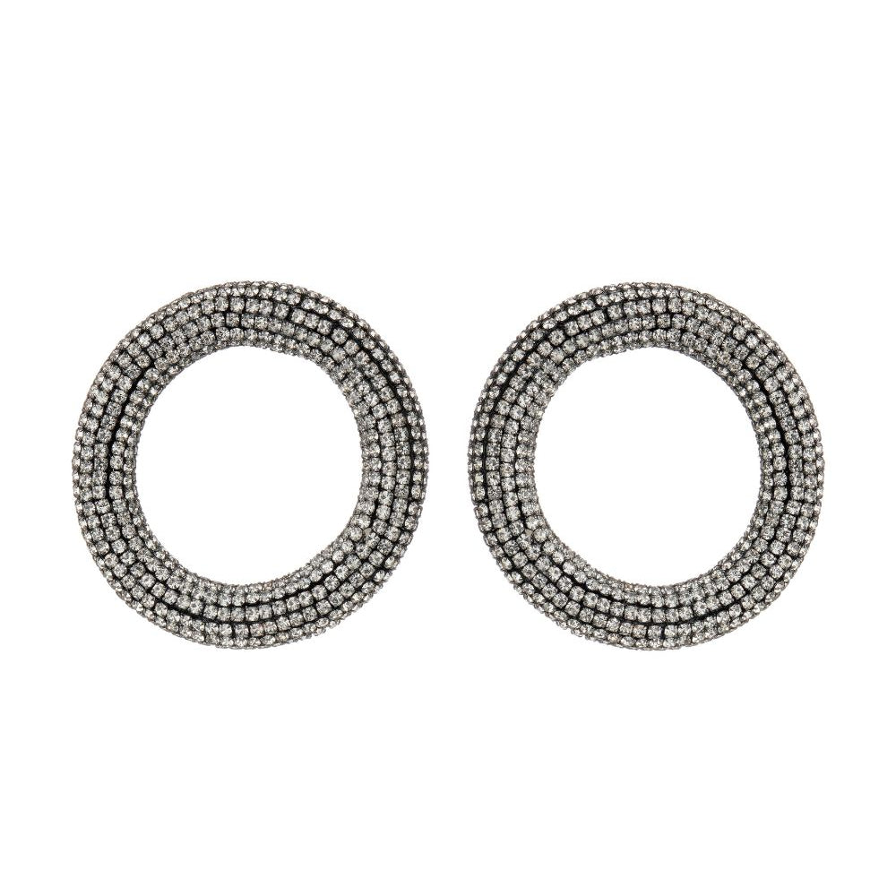 Brinco Frontal Grafite Cravejado com Strass | Brinco Círculo Grande