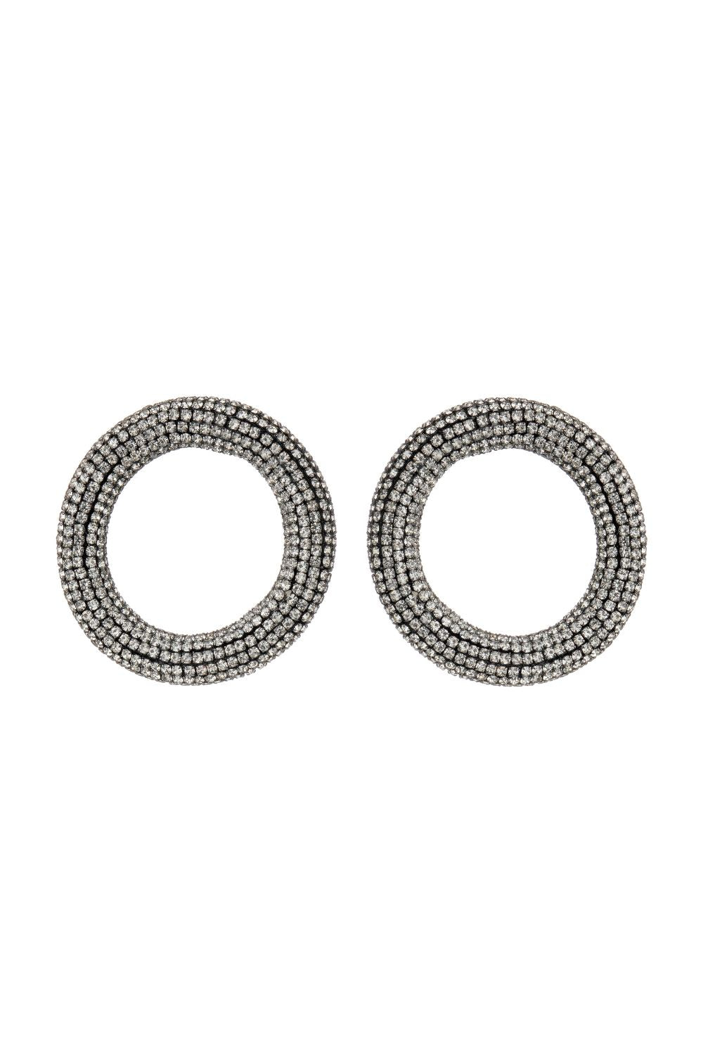 Brinco Frontal Grafite Cravejado com Strass | Brinco Círculo Grande
