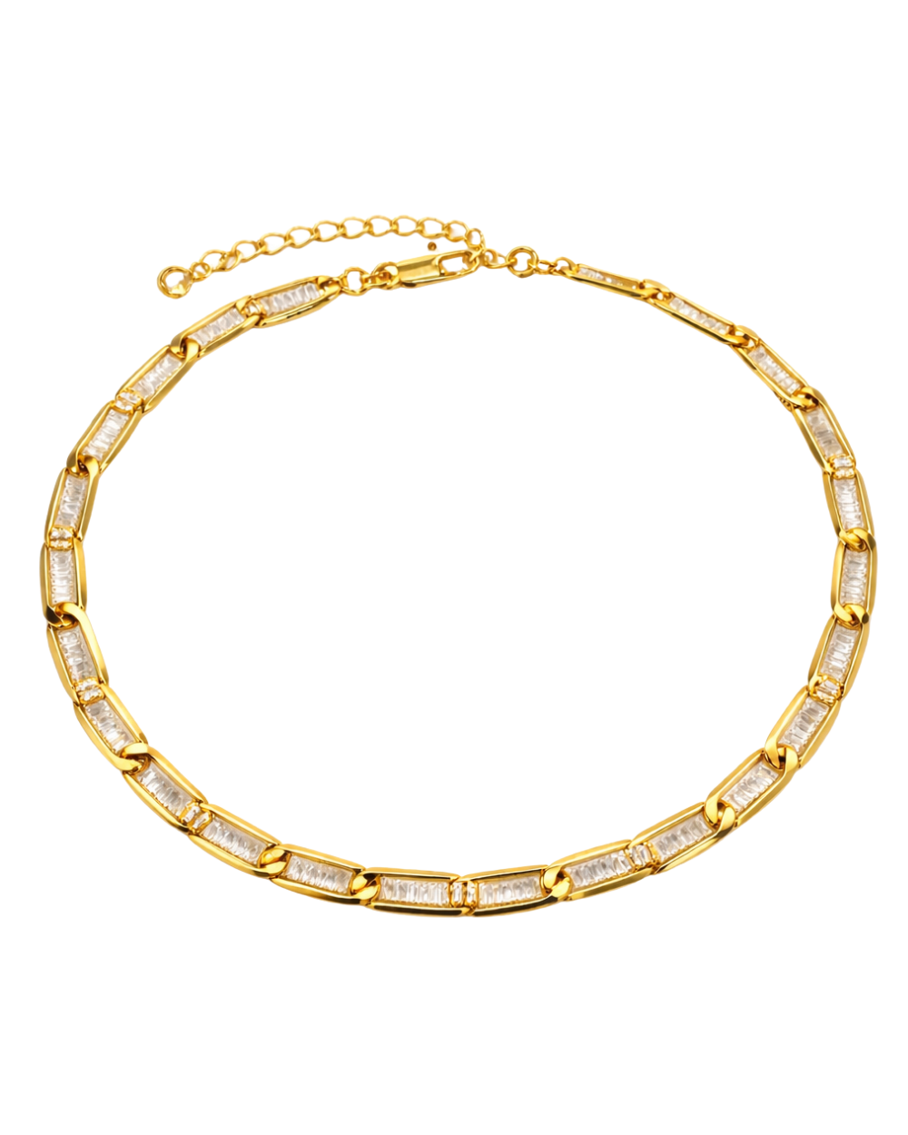 Colar de Elos com Zircônias em Banho Dourado – Brilho Contemporâneo