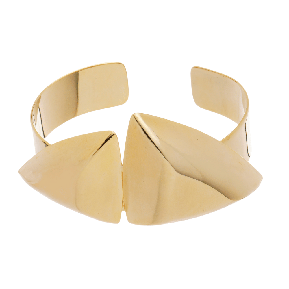 Bracelete Dourado com Canopla Triangular e Design Estruturado