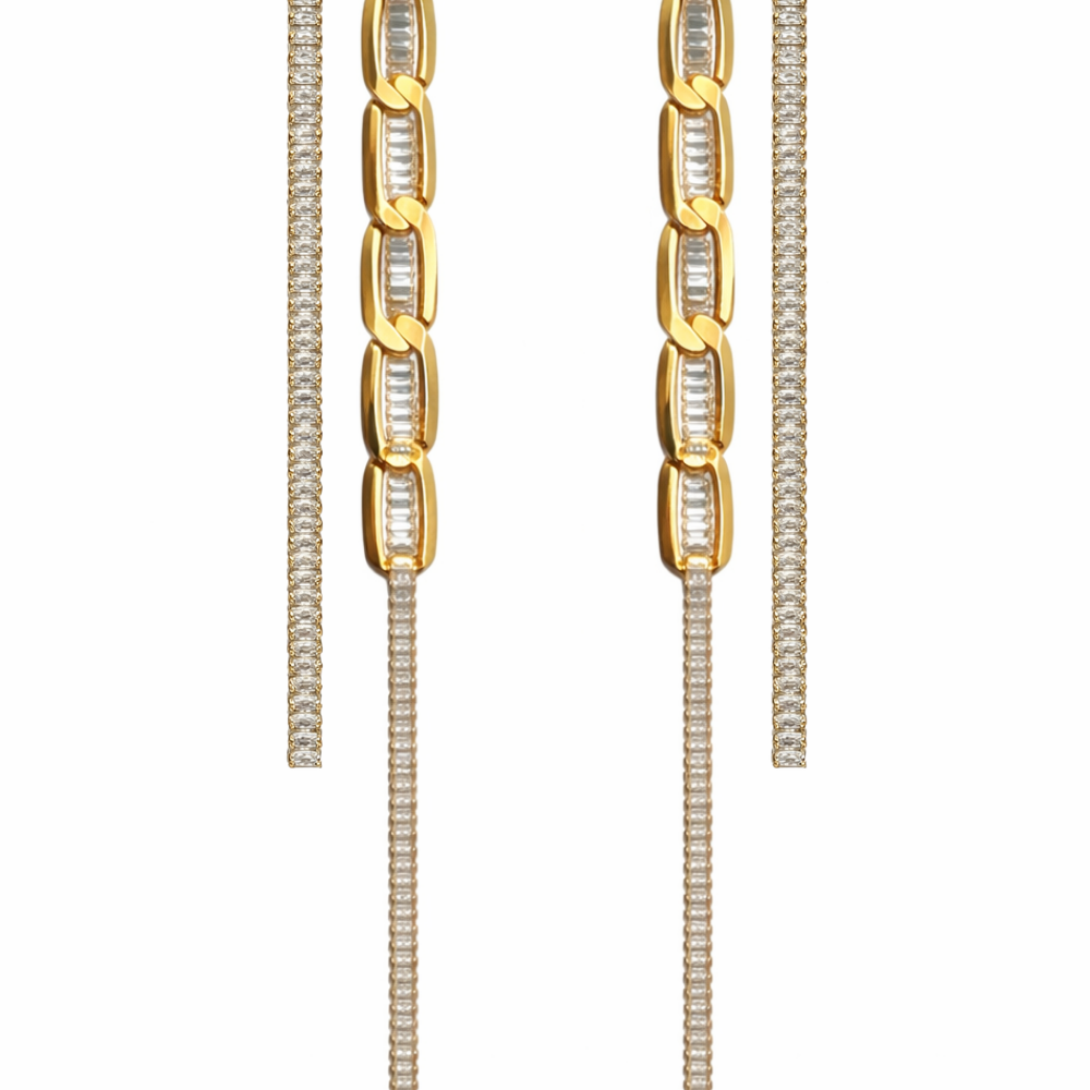 Kit de Brincos com Elos e Zircônias em Banho Dourado – Movimento e Luz