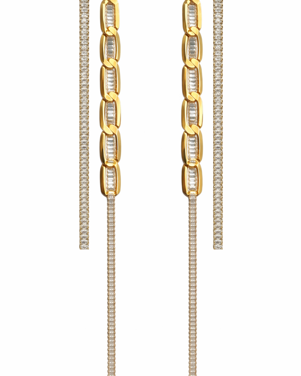Kit de Brincos com Elos e Zircônias em Banho Dourado – Movimento e Luz
