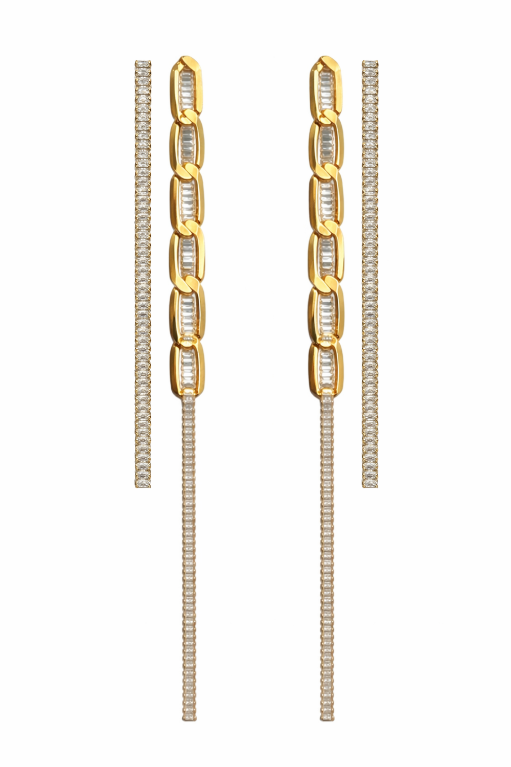 Kit de Brincos com Elos e Zircônias em Banho Dourado – Movimento e Luz