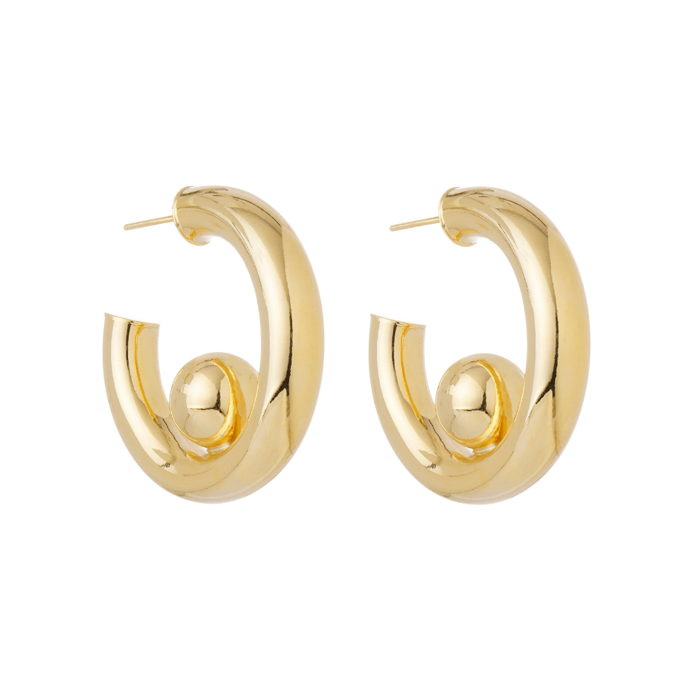 Brinco Argola Metallo Dourado com Esfera Interna