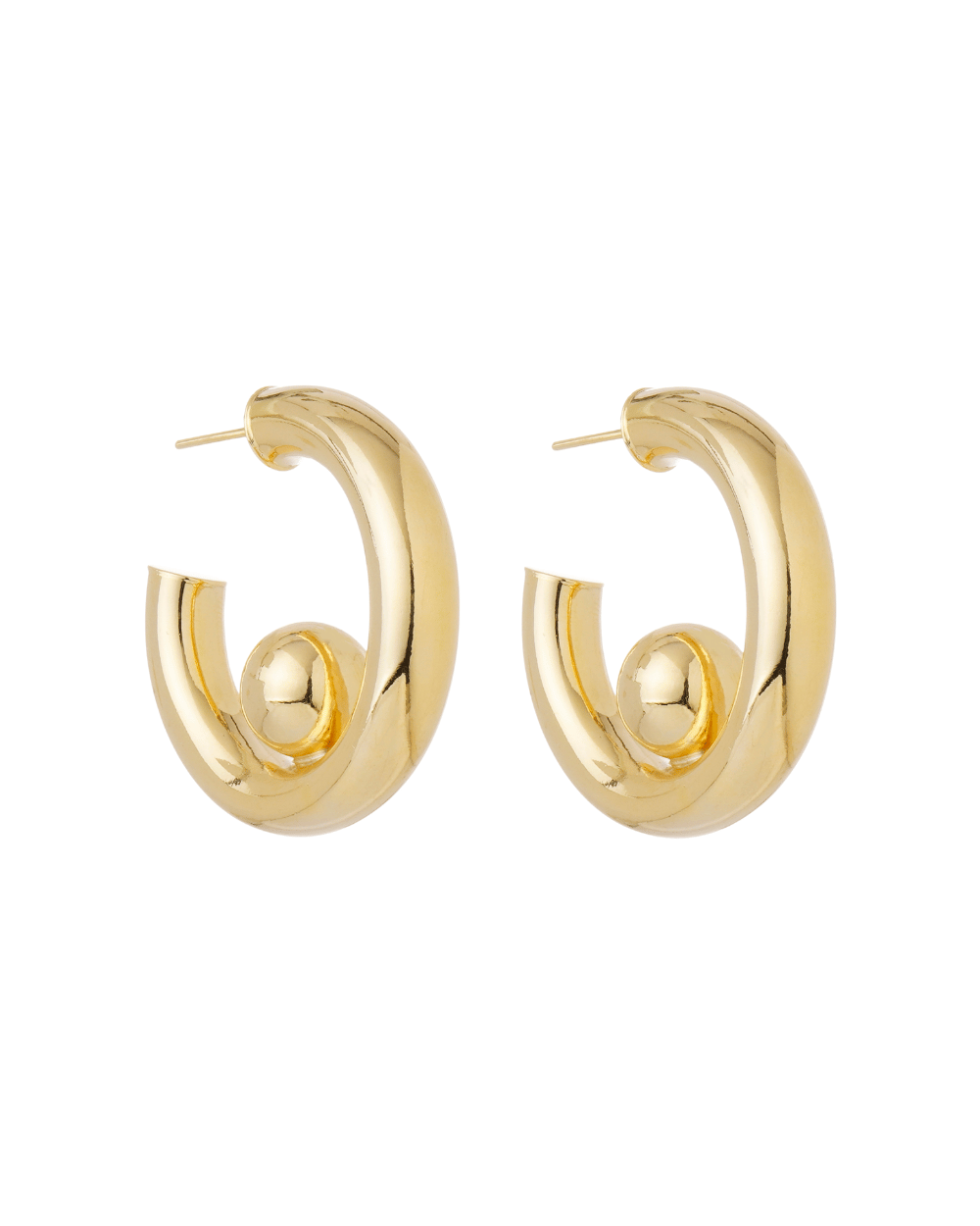 Brinco Argola Metallo Dourado com Esfera Interna