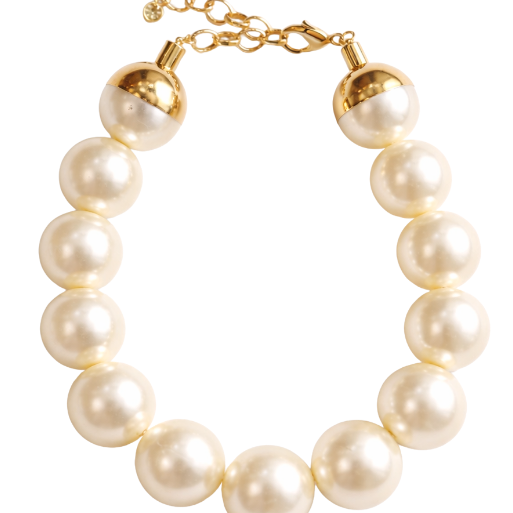 Colar de Pérolas Grandes Dourado com Volume Estruturado