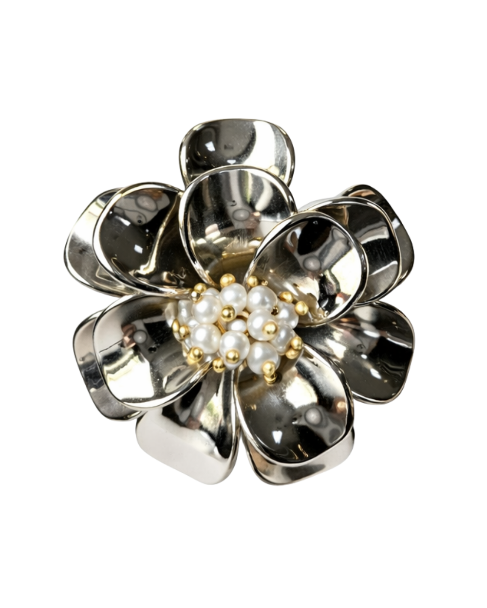 Broche Flor Tridimensional com Pérolas e Mix de Metais – Angela
