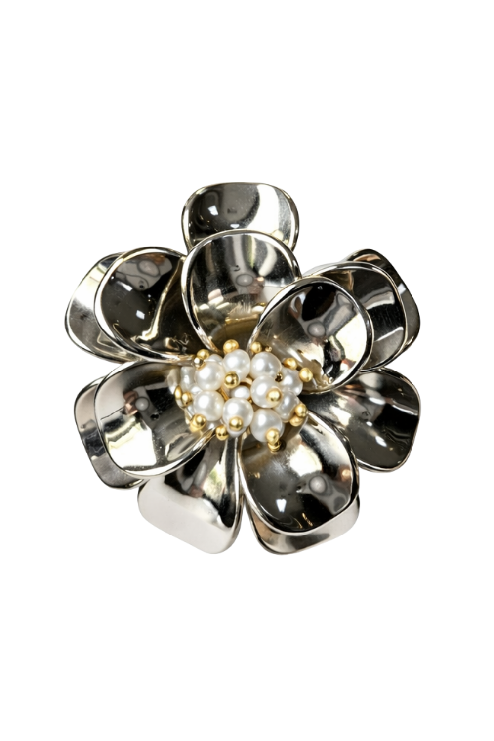 Broche Flor Tridimensional com Pérolas e Mix de Metais – Angela
