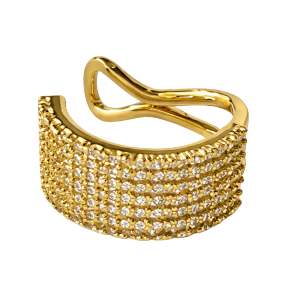 Ear Cuff Dourado com Zircônias Pavê e Encaixe Sem Furo