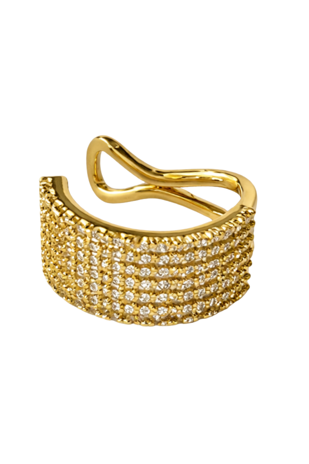 Ear Cuff Dourado com Zircônias Pavê e Encaixe Sem Furo
