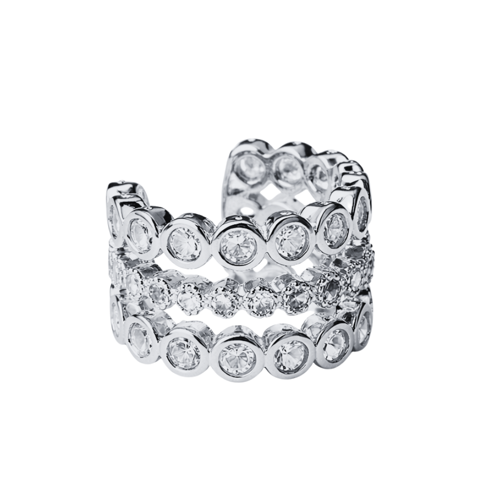 Ear Cuff Triplo com Zircônias em Prateado – Camadas de Luz
