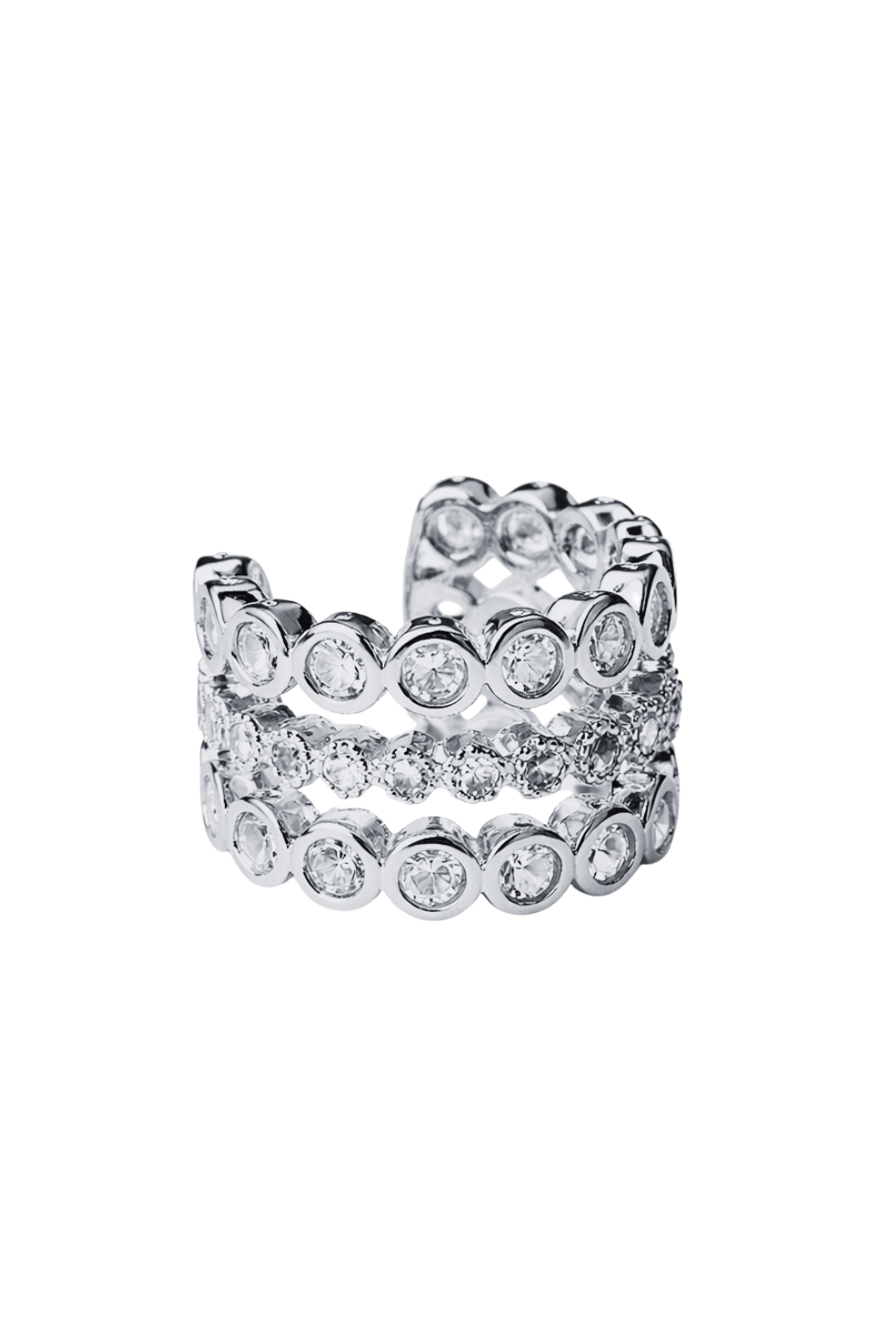 Ear Cuff Triplo com Zircônias em Prateado – Camadas de Luz