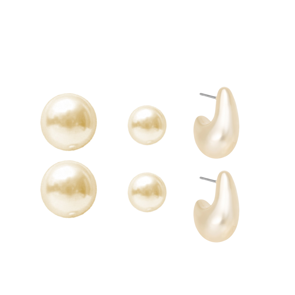 Kit de Brincos Pérola e Gota Essenza Dourado