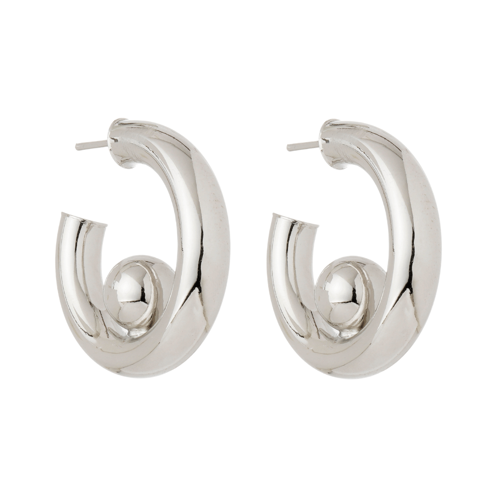 Brinco Argola Metallo Prateado com Esfera Interna