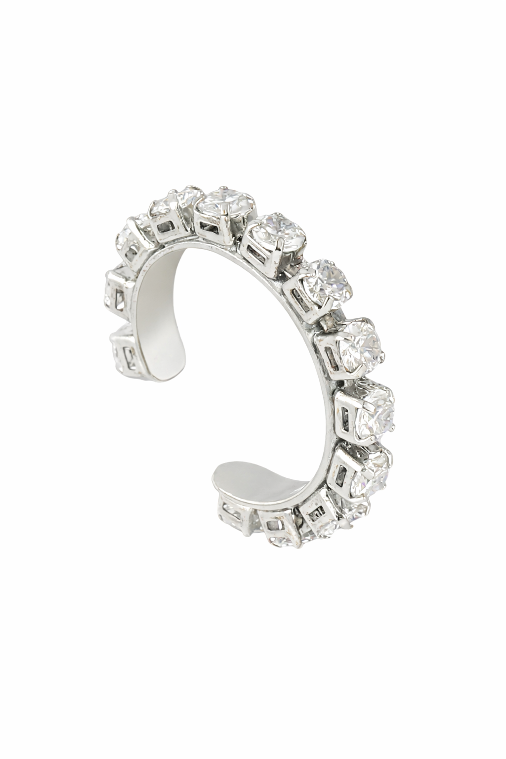 Ear Cuff Prateado com Zircônias Redondas e Encaixe Sem Furo