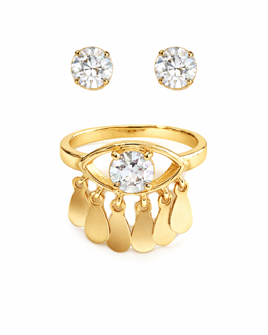 KIT DE ANEL E BRINCO CRISTAL DOURADO