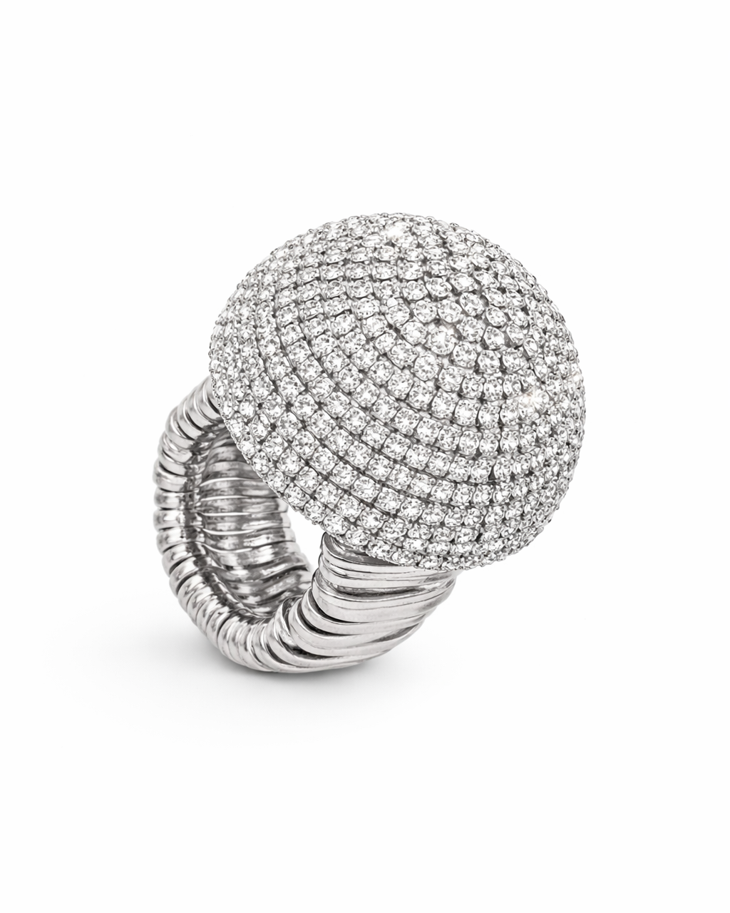 Anel Canopla Média Prateado com Cristais e Presença Estruturada