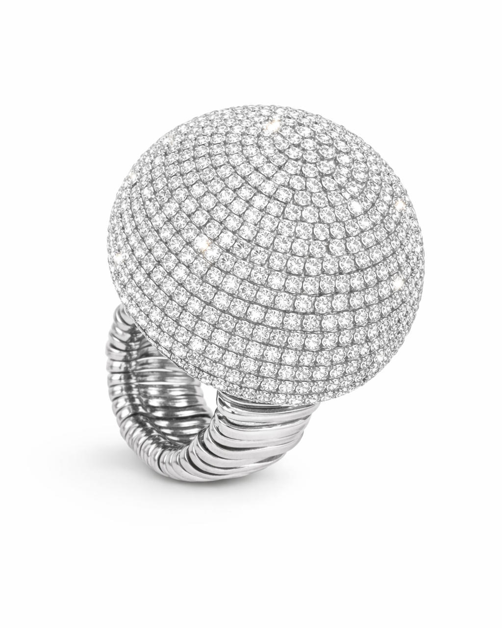 Anel Canopla Grande Prateado com Cristais