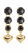 Brinco Longo Corações com Cristais Black Diamond Dourado