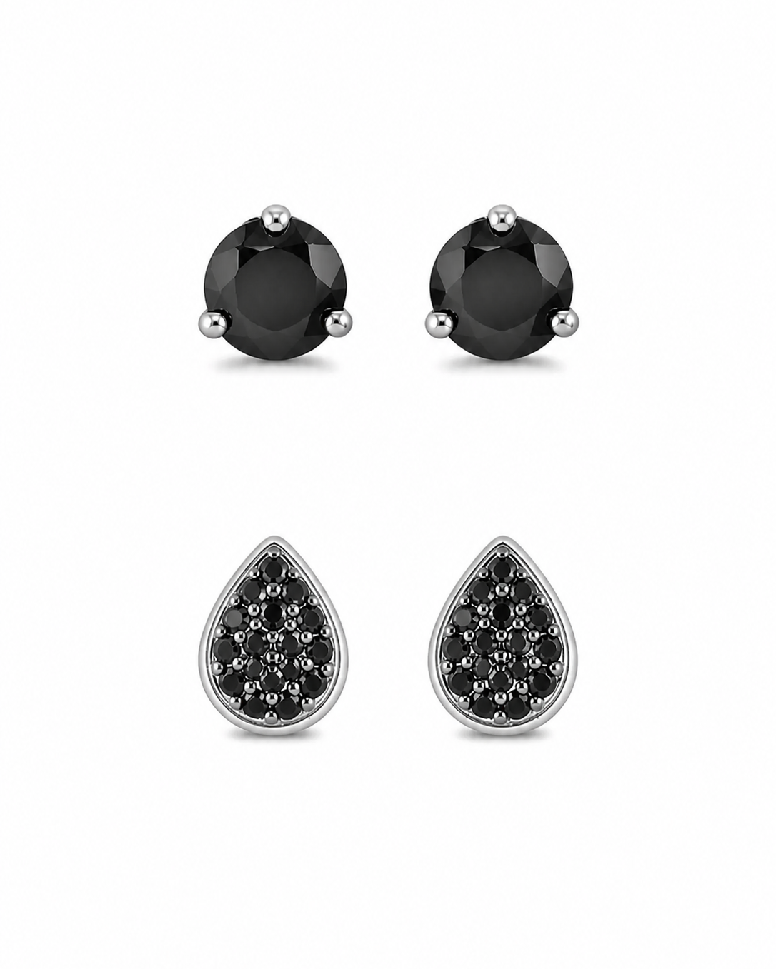 Kit de Brincos Ponto de Luz Black Diamond e Hematite Prateado