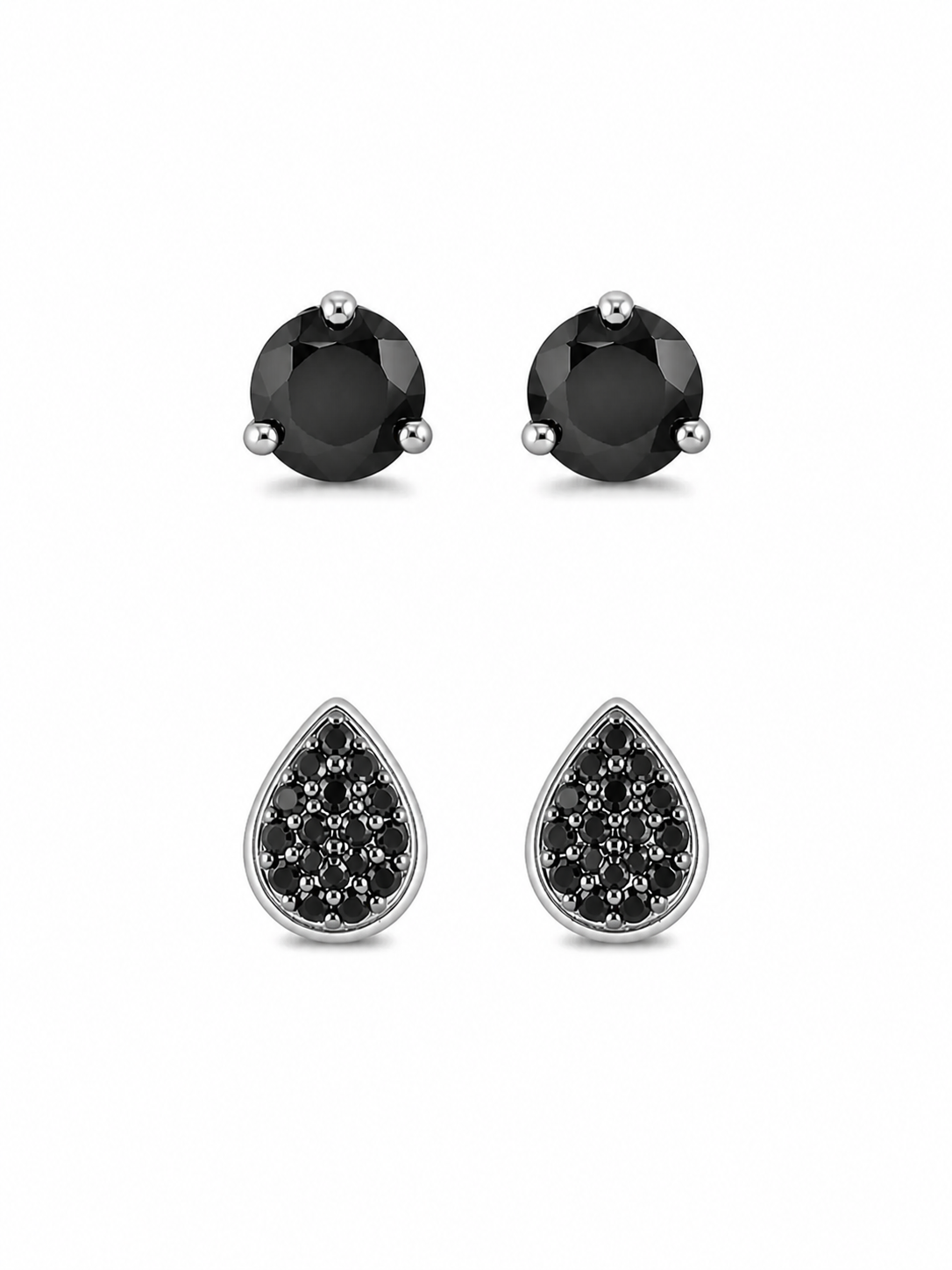 Kit de Brincos Ponto de Luz Black Diamond e Hematite Prateado