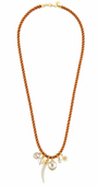 Colar Cordão São Francisco Terracota com Pérolas e Pingentes Dourado Longo