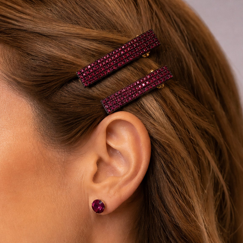 Kit Presilhas com Strass Rosa e Brinco Ponto de Luz – Cor e Brilho no Styling