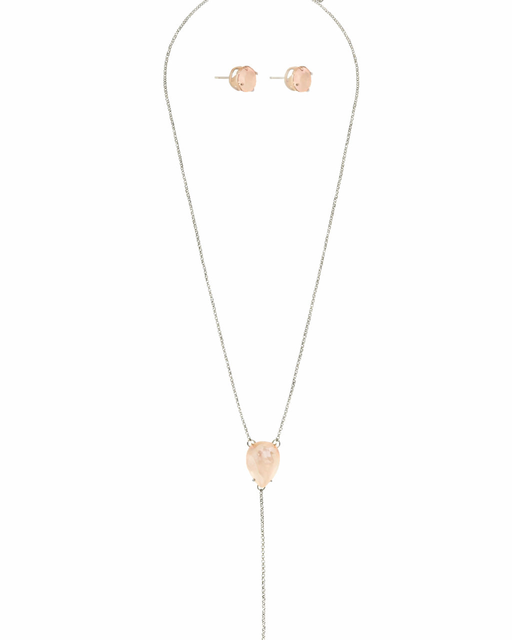 KIT COLAR TERÇO E BRINCO LIGHT PEACH PRATEADO