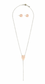 Kit Colar Longo Estilo Terço com Pedra Light Peach e Brinco Ponto de Luz Prateado
