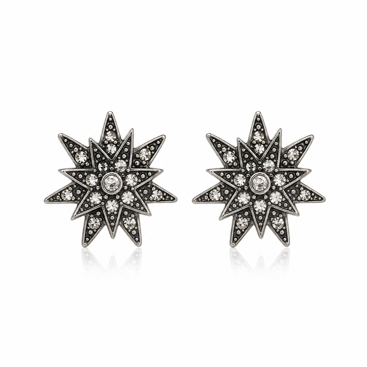 Brinco Estrela Prata Vintage com Strass Cravejado