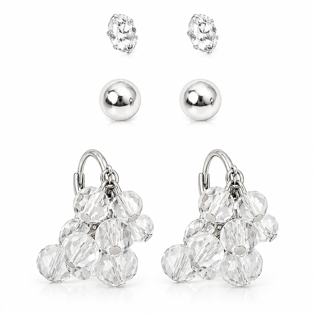 Kit de Brincos Aura Cristal Prateado