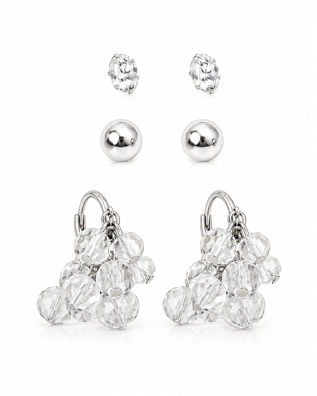 Kit de Brincos Aura Cristal Prateado