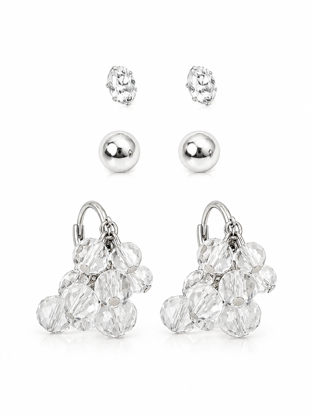 Kit de Brincos Aura Cristal Prateado