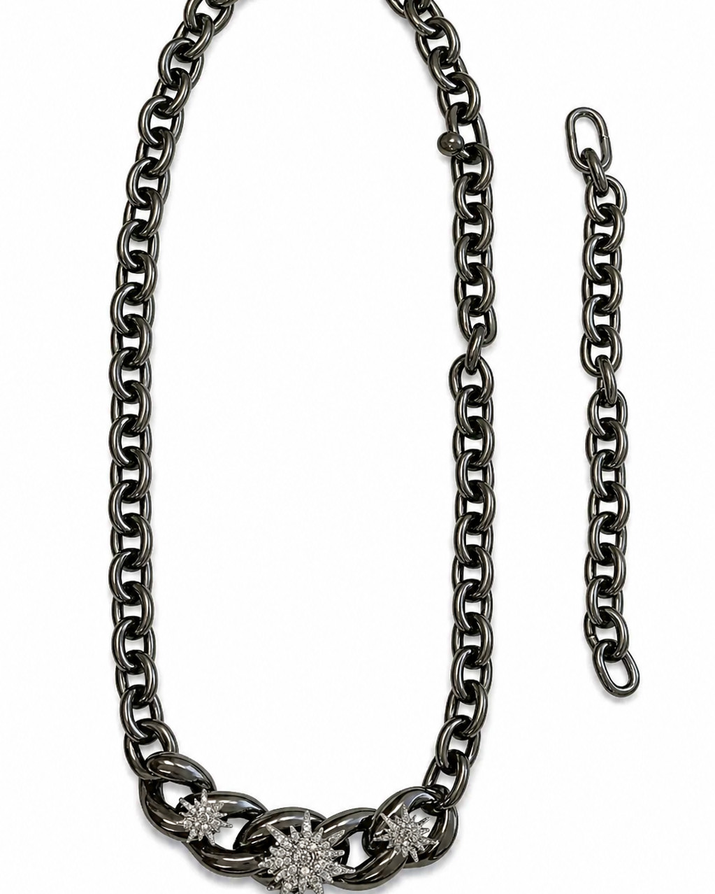 Colar 2 em 1 Grafite com Estrelas Cravejadas em Strass Black Diamond