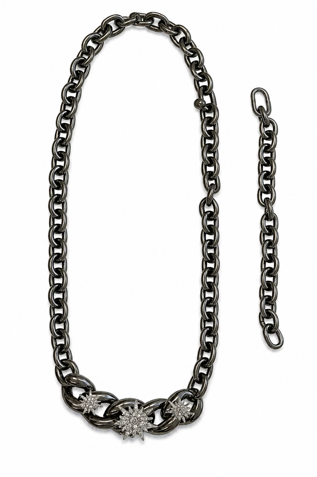 Colar 2 em 1 Grafite com Estrelas Cravejadas em Strass Black Diamond