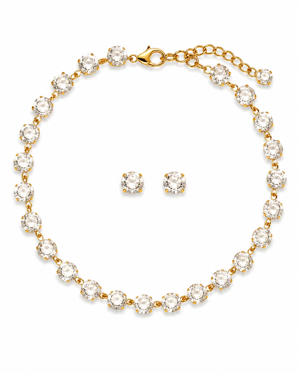Kit Colar e Brinco Riviera Shine Cristal Dourado com Pedras Lapidadas