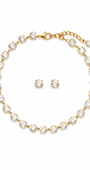 Kit Colar e Brinco Riviera Shine Cristal Dourado com Pedras Lapidadas