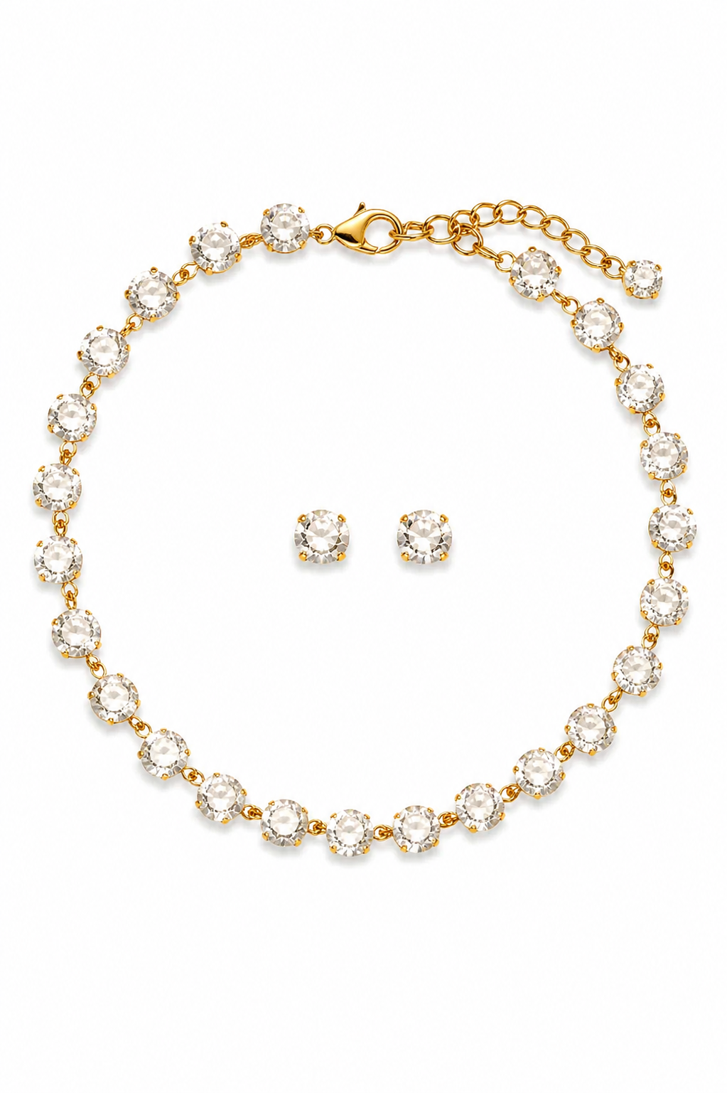 Kit Colar e Brinco Riviera Shine Cristal Dourado com Pedras Lapidadas