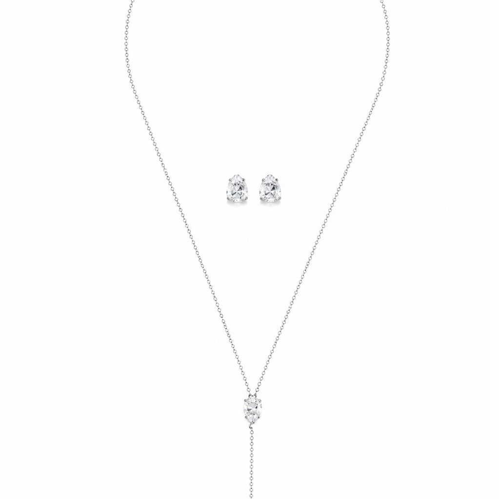 Kit Colar Terço e Brinco Cristal Prateado | Delicado e Elegante