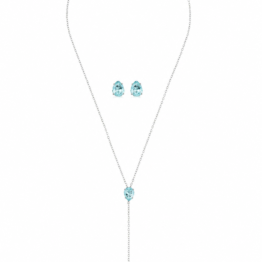 Kit Colar Terço Azul Claro Prateado | Delicado e Luminoso