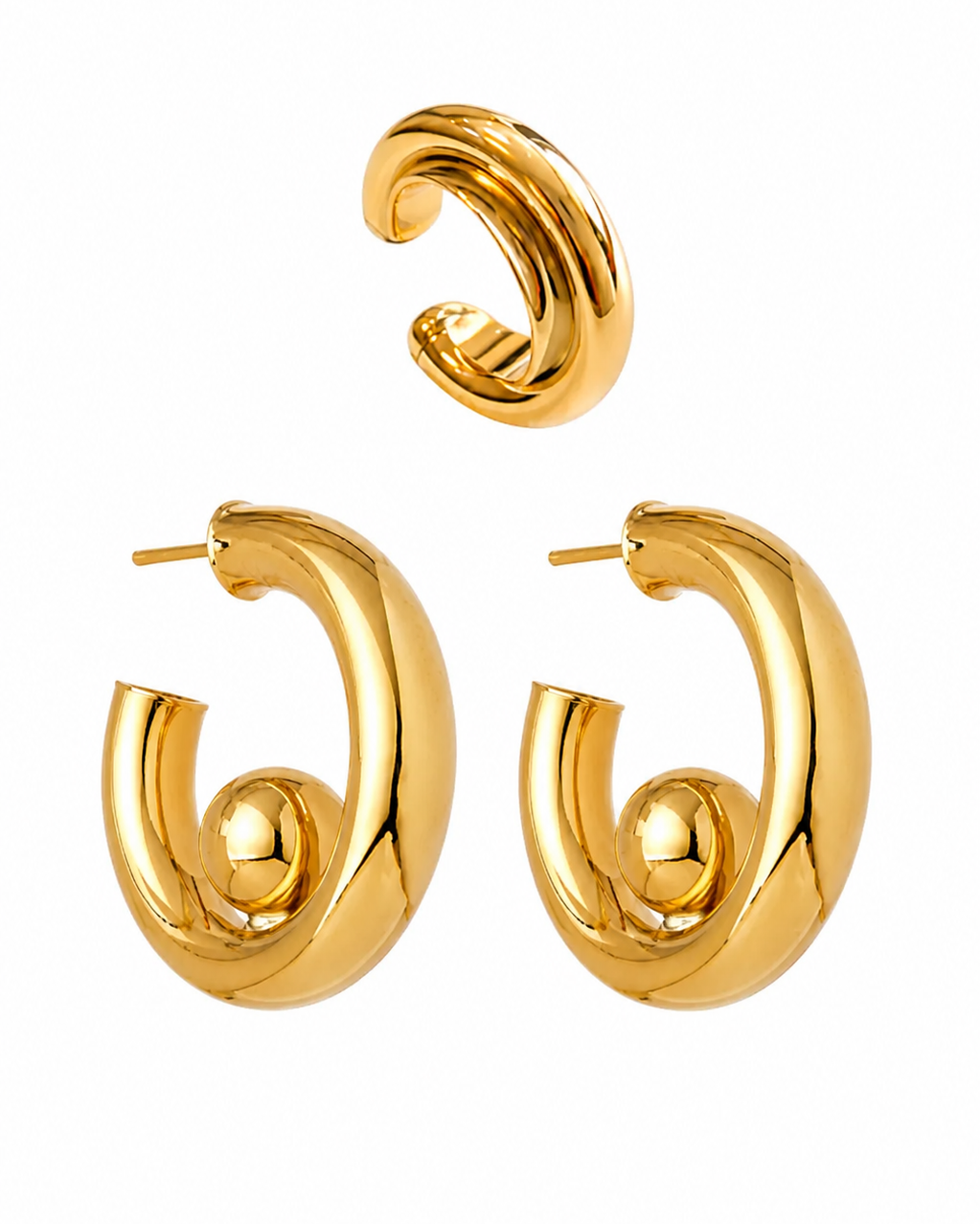Kit de Brinco Liquid Metal Dourado com Argola e Ear Cuff