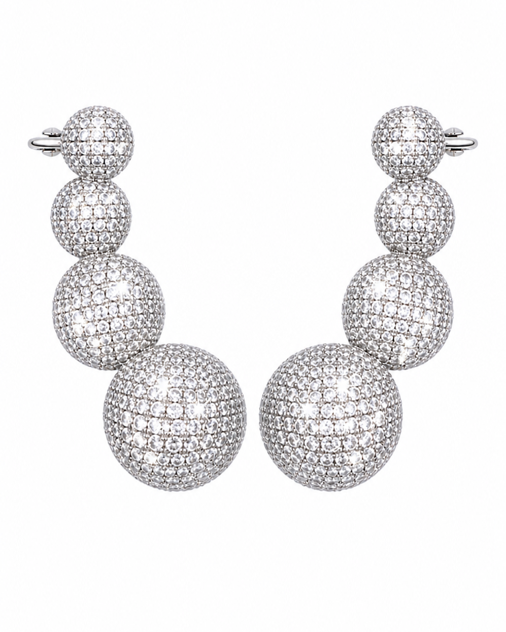 Ear Cuff Prateado com Esferas e Strass Cravejados
