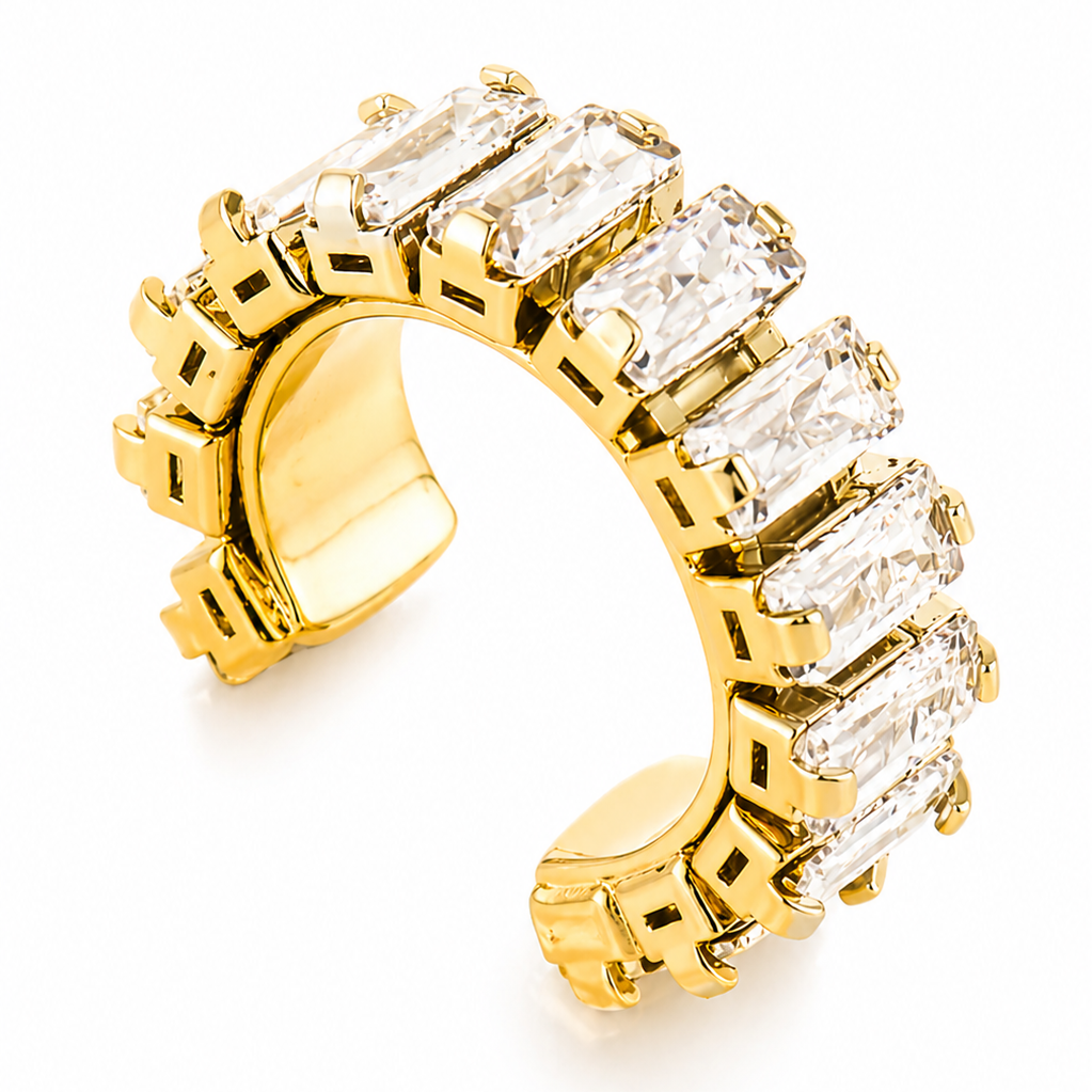 Ear Cuff Dourado com Zircônias e Encaixe Sem Furo