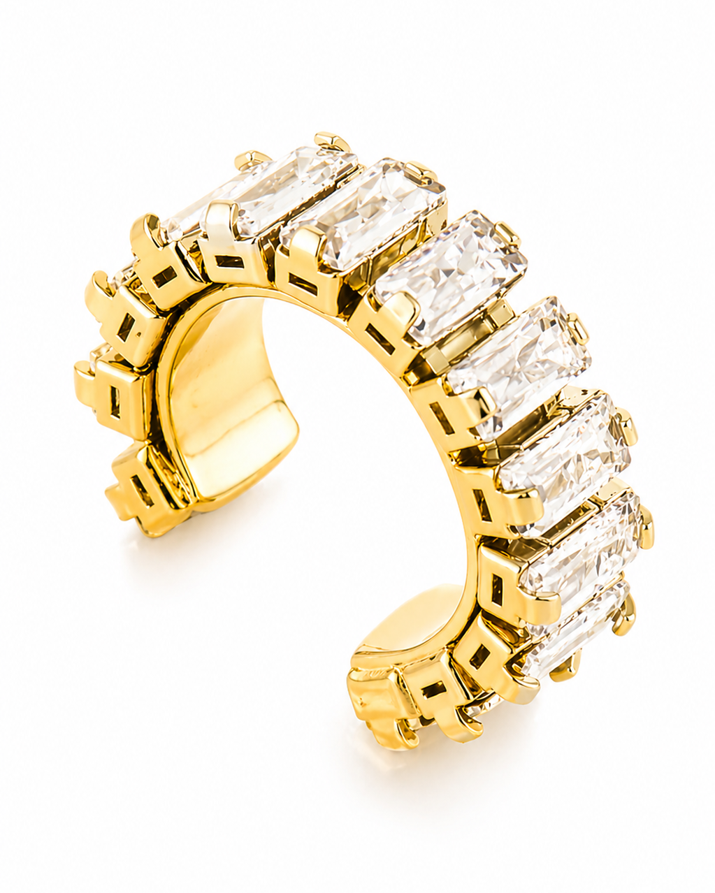 Ear Cuff Dourado com Zircônias e Encaixe Sem Furo