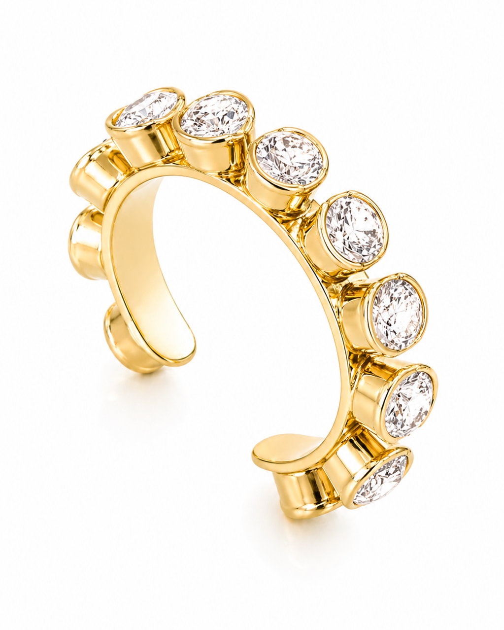 Ear Cuff Dourado com Zircônias Redondas e Encaixe Sem Furo
