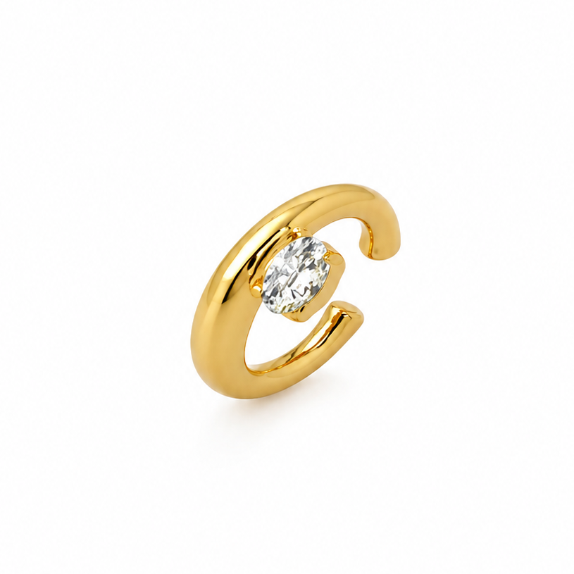Ear Cuff Dourado com Strass Central e Encaixe Sem Furo