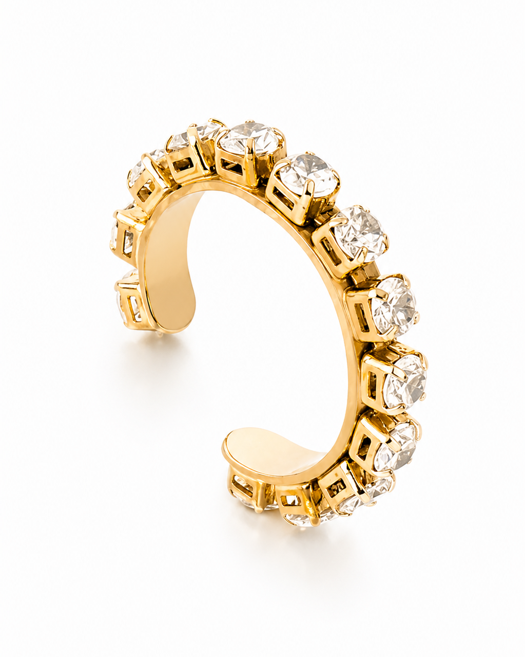 Ear Cuff Dourado com Zircônias Redondas e Encaixe Sem Furo