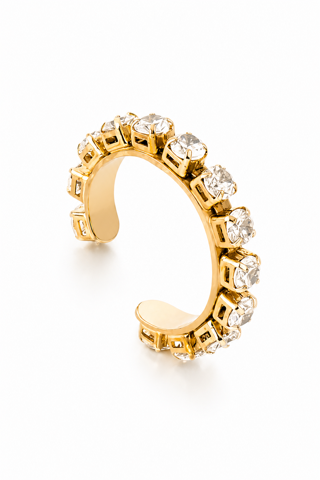 Ear Cuff Dourado com Zircônias Redondas e Encaixe Sem Furo