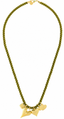 Colar Longo em Cordão Dourado com Pingentes e Detalhes Verdes