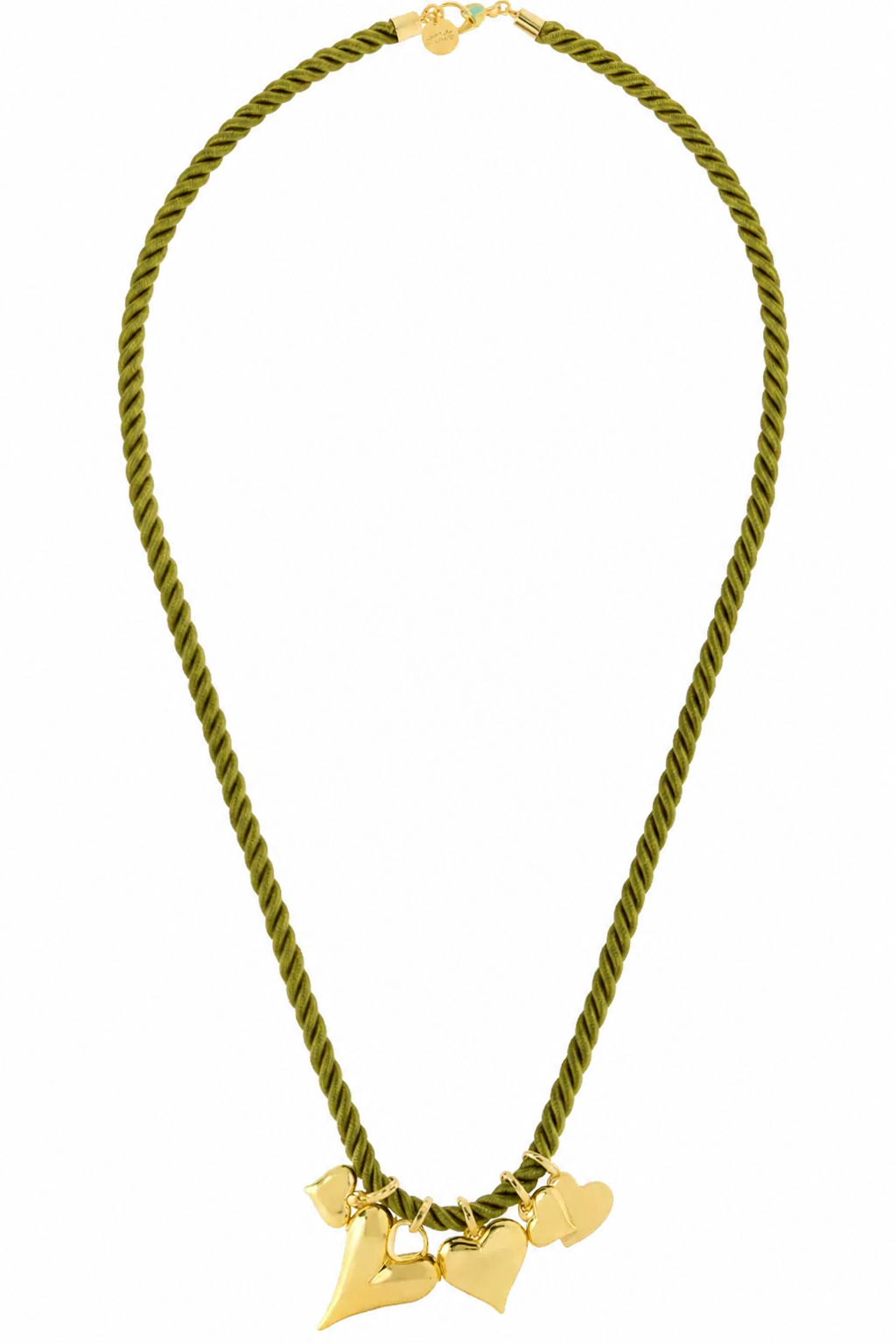 Colar Longo em Cordão Dourado com Pingentes e Detalhes Verdes